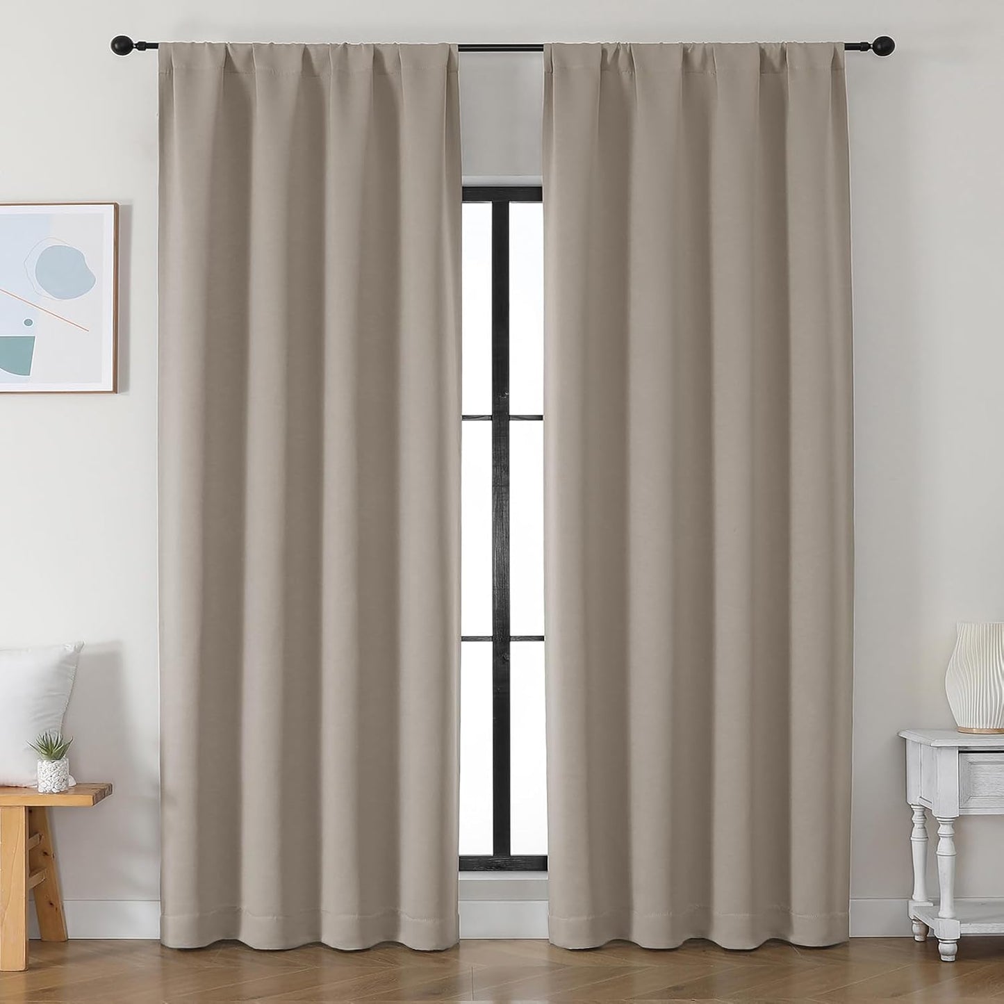 Simplebrand Ava Sage Green Blackout Curtains for Bedroom 63 Inch Length 2 Panels Set, Solid Thermal Insulated Energy Saving Rod Pocket Window Treatment Curtains Blackout Drapes, W40 x L63 Inch, Sage - Colors C