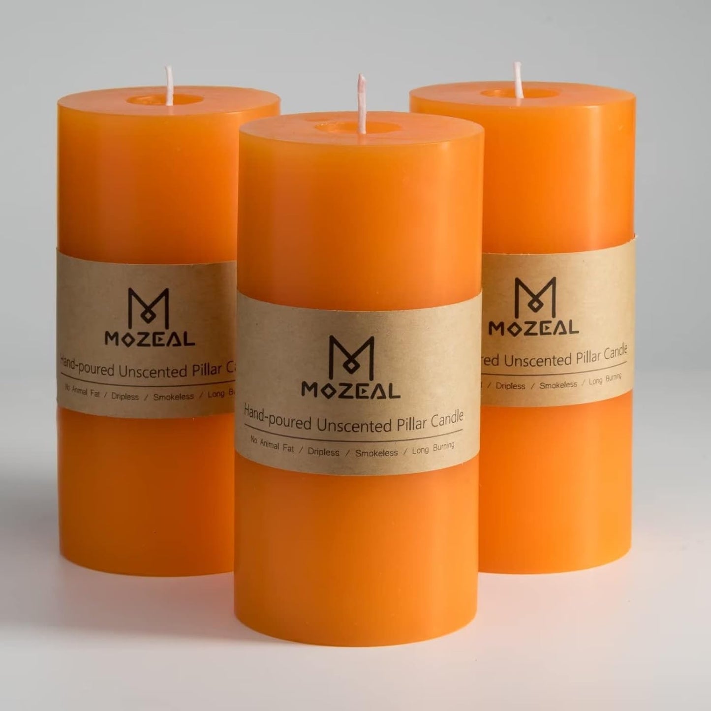 MOZEAL 3" x 4" Hand-Poured Unscented Candle,Dripless Pillar Candle Set of 3,Long Clean Burning,Approx 72 Hours Burn Time,Rustic Country Style,Wedding,Dinner,Christmas and Home Decor,White
