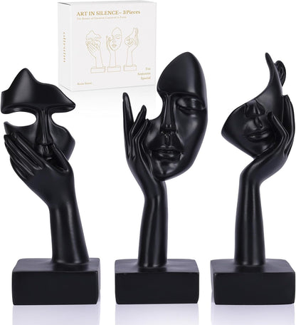 3 Pcs Thinker Small Statue Set - Black Gold Home Decor Abstract Art Figurines for Shelves, Living Room Coffee Table, Office Desktop (3 Pcs Gold, 6")