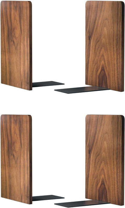 Large Bookend Hold Heavy Books- 7x4x5in 2 Pack Wood Bookends for Heavy Books Heavy Duty Walnut Book Ends for Men Wood Bookends for Office Desk Non-Skid