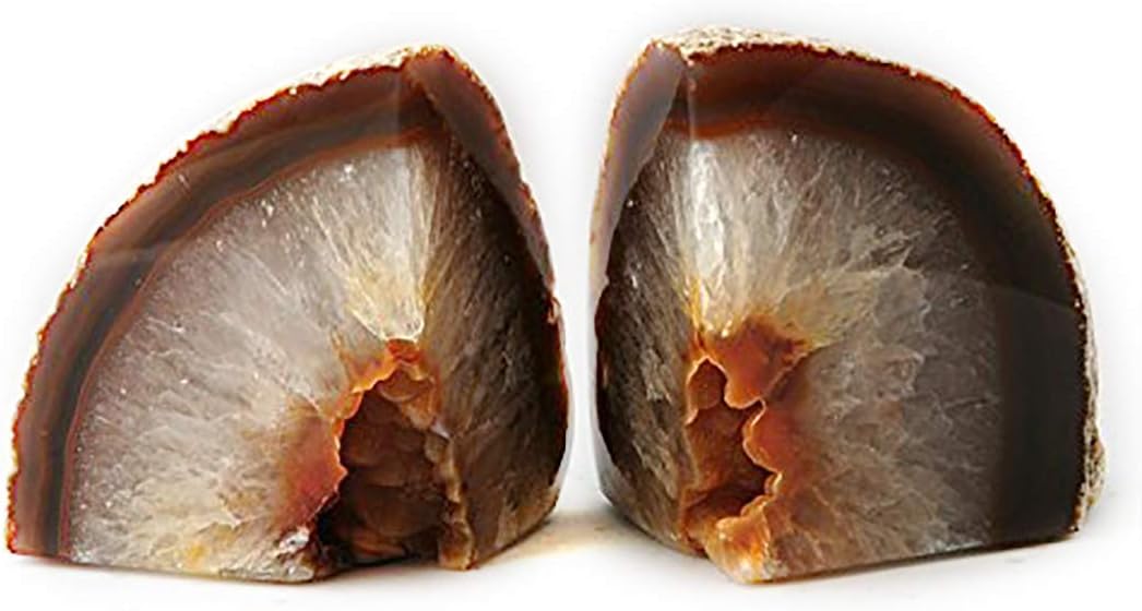 JIC Gem Dyed Blue Agate Bookends Geode Decorative Book Ends for Heavy Books with Rubber Bumpers for Office and Home Decoration Polished Small Size 2 to 3 Lbs