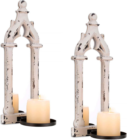 Candle Sconces Farmhouse Wall Decor - Black Gothic Dark Mirror Wall Candle Holder for Halloween Art Decorations - Wood Rustic Candles Sconce Set of 2 for Livingroom Fireplace