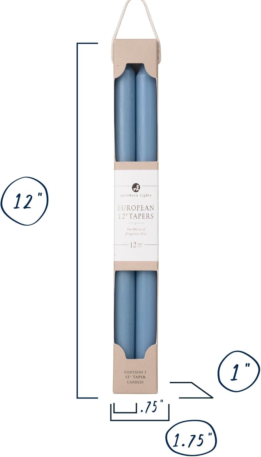 Northern Lights Candles - 12" 2PK Premium Tapers, Prairie Blue - 72865