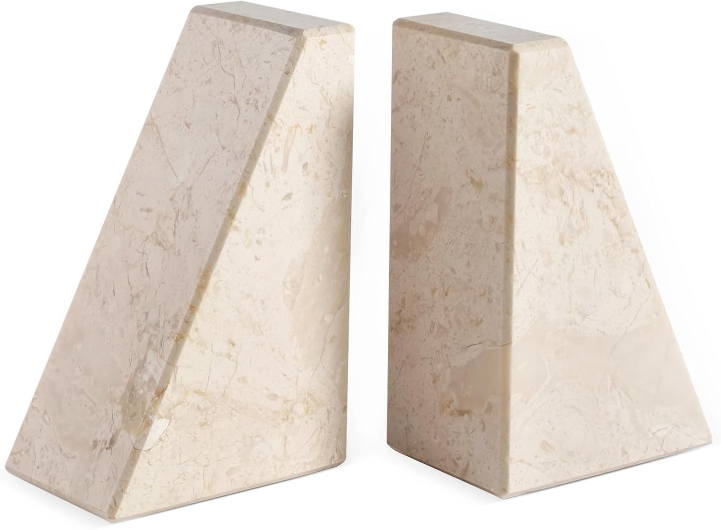 Karibiber Travertine Bookends for Heavy Books, Marble Decorative Bookends for Shelves, Heavy-Duty Stone Book Ends for Hardback Book & Cookbooks, Unique Book Stopper & Holder, Travertino Italy