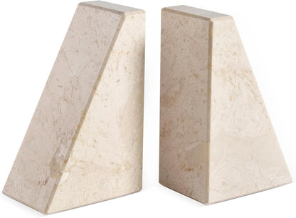 Karibiber Travertine Bookends for Heavy Books, Marble Decorative Bookends for Shelves, Heavy-Duty Stone Book Ends for Hardback Book & Cookbooks, Unique Book Stopper & Holder, Travertino Italy
