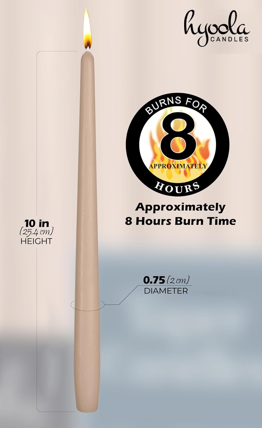 Hyoola Tall Taper Candles - 10 Inch Metallic Gold Unscented Dripless Taper Candles - 8 Hour Burn Time - 4 Pack