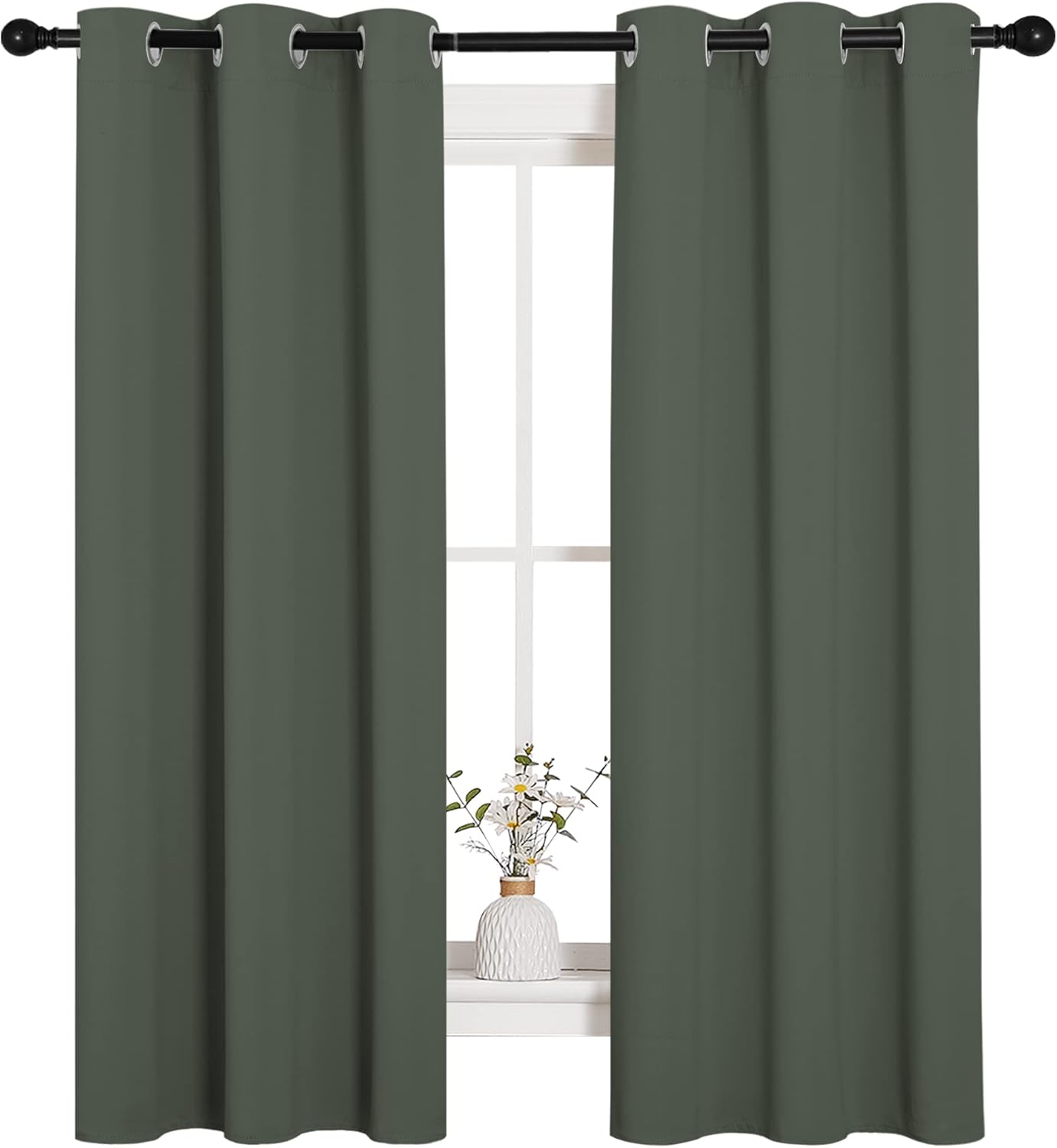 NICETOWN Halloween Pitch Black Solid Thermal Insulated Grommet Blackout Curtains/Drapes for Bedroom Window (2 Panels, 42 inches Wide by 63 inches Long, Black) - Colors C