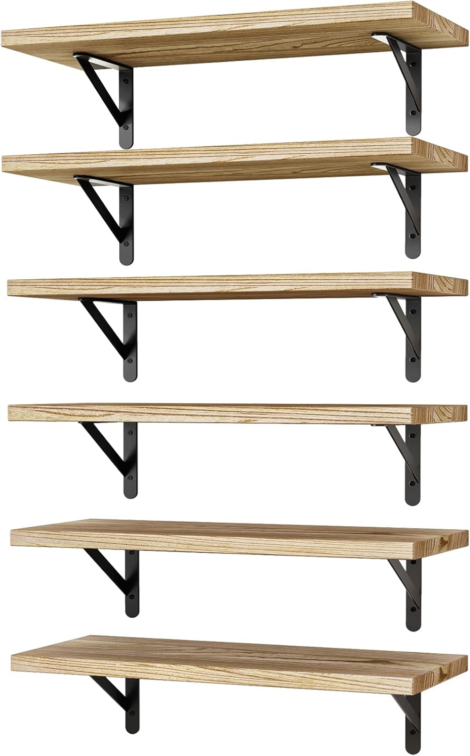 YGEOMER Brown Floating Shelves for Wall, 16.5 Inch Farmhouse Wall Shelves for Bedroom, Bathroom Storage, Living Room and Kitchen Decor (Set of 6 Brown)
