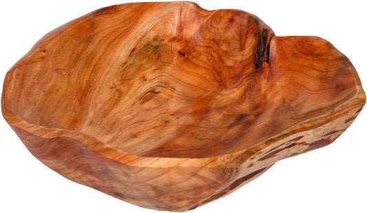 Wooden Bowl for Decor, Natural Shape Solid Wood Carved Fruit Bowl, Decorative Wooden Bowl for Table Centerpiece Office Home Decor, Multipurpose Candy Keys Serving Bowls (Large 12"-14")
