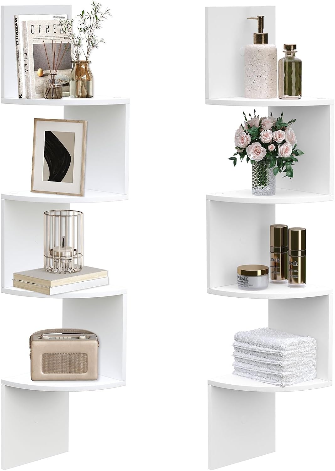 HOOBRO Corner Shelf Wall-Mounted, Set of 2 Floating Corner Shelves for Wall, 4-Tier Corner Bookshelves for Living Room, Bedroom, Bathroom, Home Office, Black BK25BJP201