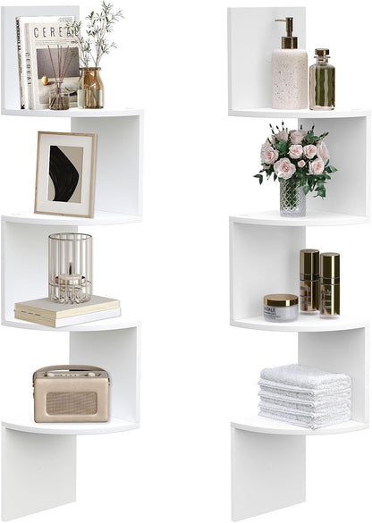HOOBRO Corner Shelf Wall-Mounted, Set of 2 Floating Corner Shelves for Wall, 4-Tier Corner Bookshelves for Living Room, Bedroom, Bathroom, Home Office, Black BK25BJP201