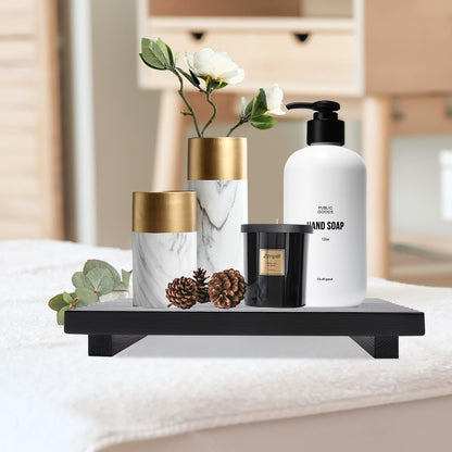 Renawe Farmhouse Bathroom Counter Tray Wood Display Pedesta Stand Kitchen Countertop Trays Decorative Wooden Riser Dish Soap Dispenser Holder for Bathroom Sink Accessories Kitchen Decor Vanity Tray
