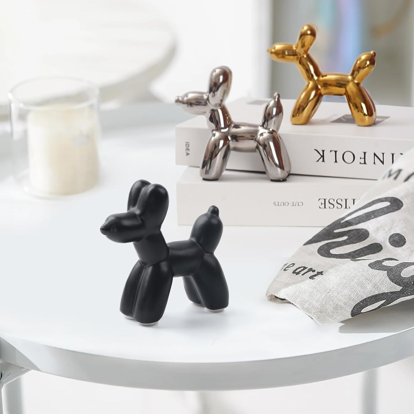 Notakia Cute Ceramics Balloon Dog Statue Crafts Gold Living Room Desktop Decorations,Handmade Modern Small Ceramic Animal Statue Ornament Gold Home Decor Accents