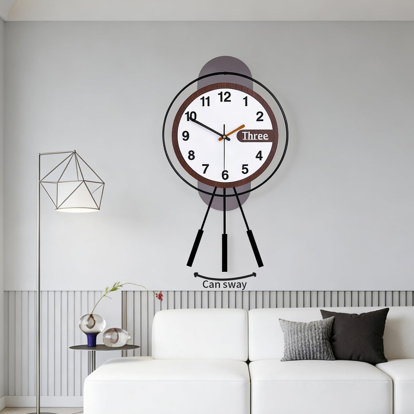 Wall Clock with Pendulum,Silent Quality Quartz Battery Operated,Modern Large Wall Clocks for Living Room Kitchen Home Bathroom Bedroom Wall Decor,16.2x26Inch(Black)