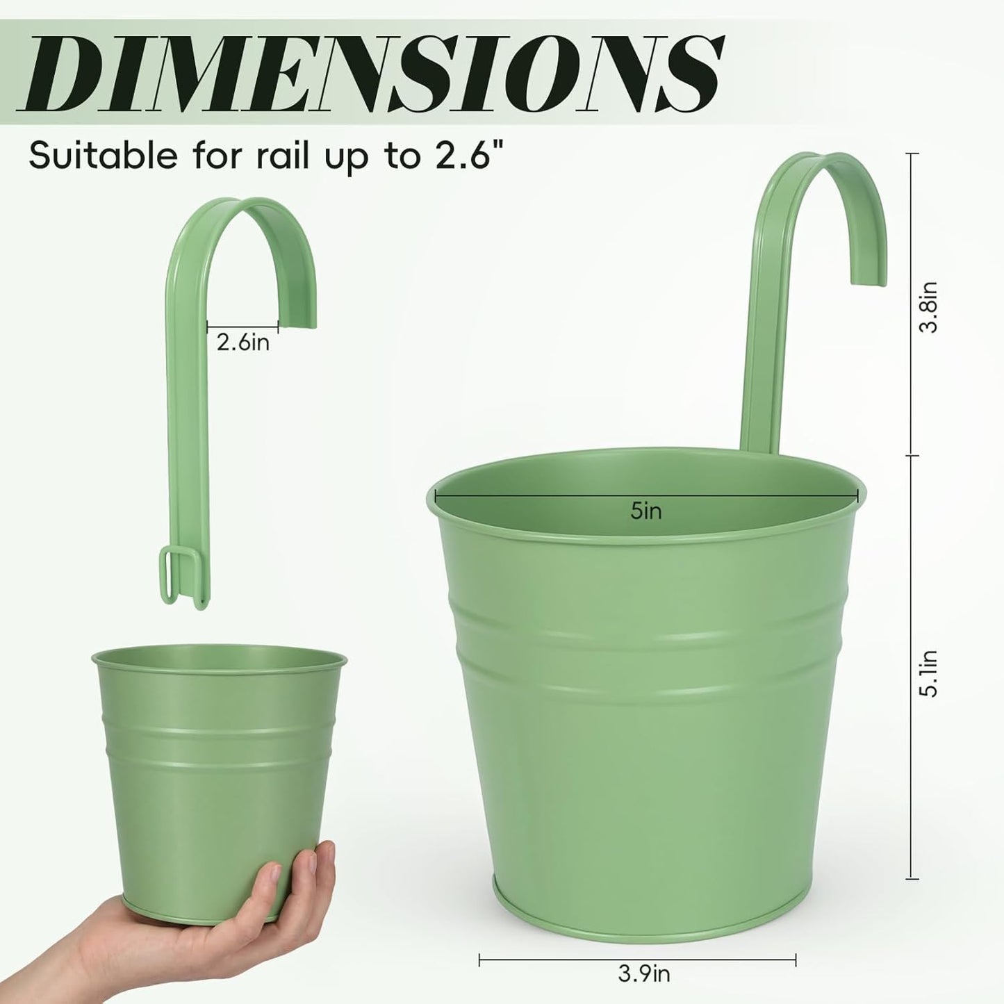 HowRU Metal Iron Flower Pots for Railing Fence Hanging Bucket Pots(5 Pcs) and Hanging Flower Pots Metal Iron Bucket Planter(10 Pcs) (Black)