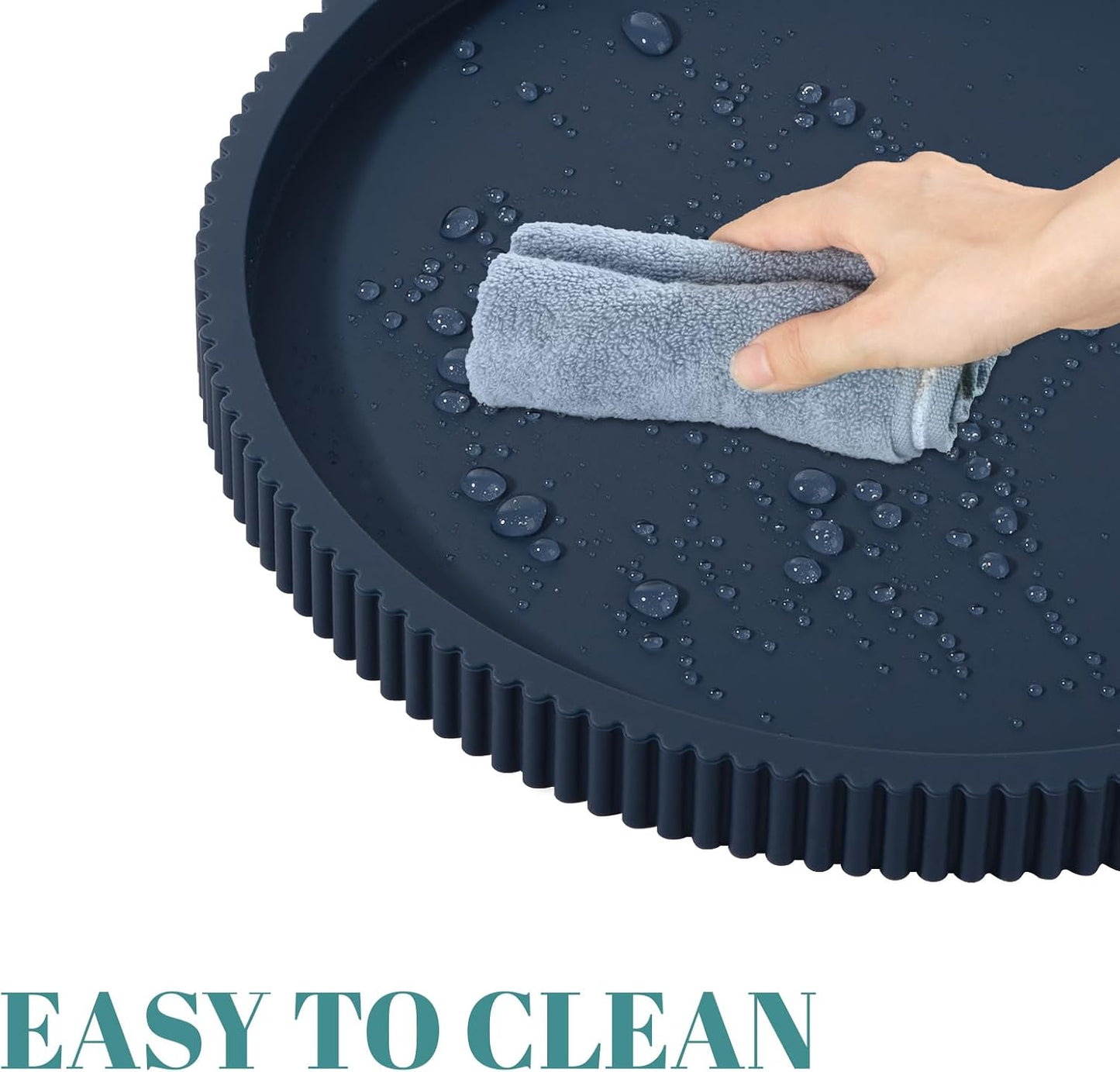 Silicone Bathroom Tray Round Kitchen Counter Organizer Decorative Vanity Accessories Coffee Table Decor for Perfume, Candle, Soap Dish, 9 Inch, Black