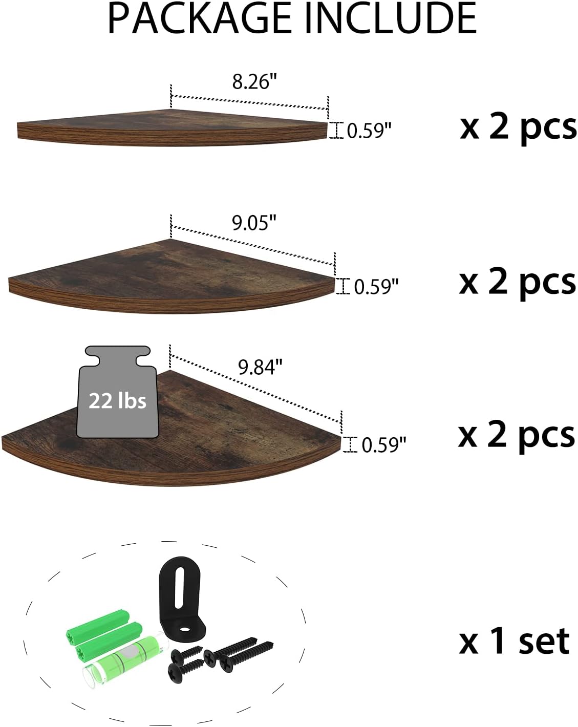 HORLIMER Floating Corner Shelf Wall Mount, 3 Pack Rustic Wood Corner Wall Shelves with Fence for Bedroom, Bathroom, Kitchen, Living Room, Brown