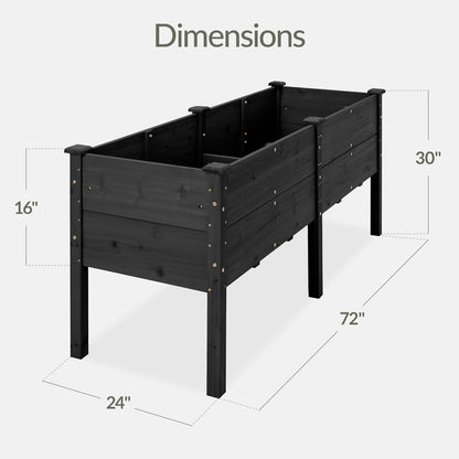 Best Choice Products 72x24x30in Raised Garden Bed, Elevated Wood Planter Box Stand for Backyard, Patio, Balcony w/Divider Panel, 6 Legs, 300lb Capacity - Natural