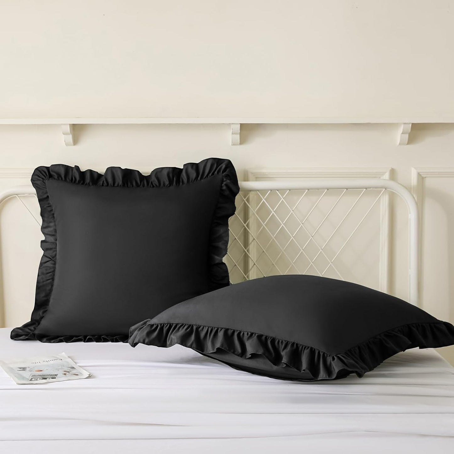 KKJIAF Ruffle Pillow Cases 26x26 Inches, White Square Ruffled Pillow Covers Set of 2, Microfiber Wrinkle Resistant Pillow Shams with Envelope Closure for Sofa Bed Living Room
