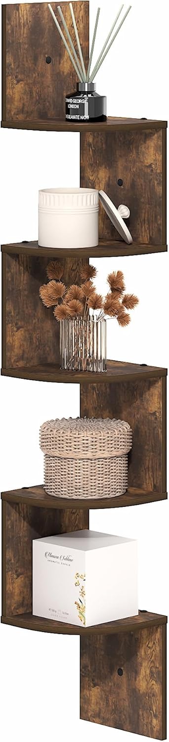 Furinno Rossi 5-Tier Wall Mount Floating Radial Corner Shelf, White