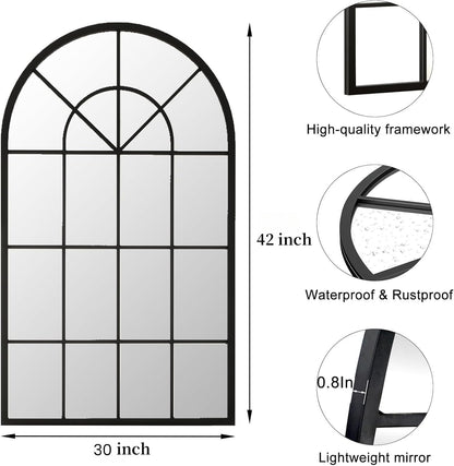 Dewfig 65"x 22" Arched Window pane Full Length Mirror, Wall Mirror, Floor Standing Mirrors, Farmhouse Long Full Body Mirrors Wall Mounted for Living Room, Bedroom, Entryway, Fireplace, Black