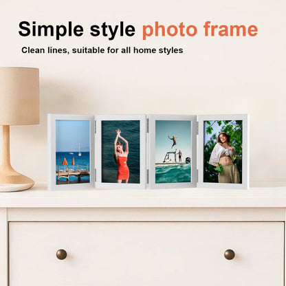 WARM&LOVE 6 Picture Frame, 4x6 & 4x4 Six Folding Hinged Photo Frames, Rustic Wood Desk Family Photo Collage Stand Vertical on Tabletop for Birthday Family Lover Gift (Black)
