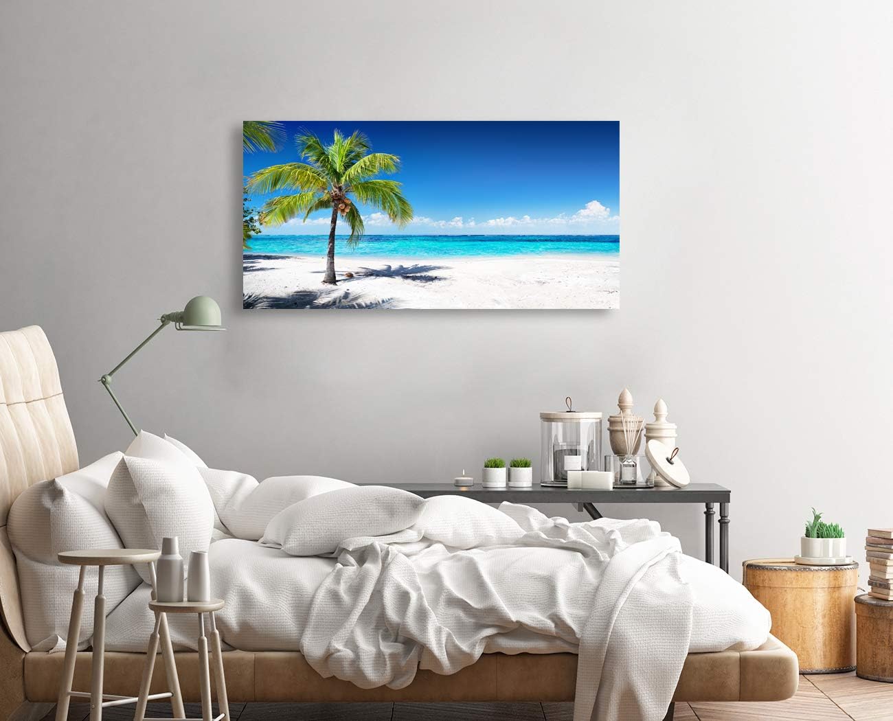 Baisuart S02250 Canvas Prints Wall Art Beach Sunset Ocean Waves Nature Pictures Stretched Canvas Wooden Framed for living Room Bedroom and Office