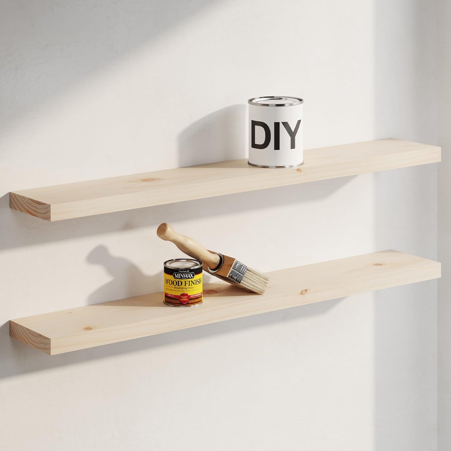 Homeforia 24 inch Natural Floating Shelf, High End Solid Real Wood 24inch Small Floating Shelves for Wall Mounted, Natural Wooden Floating Shelves, Heavy Duty Bracket, 24 X 6.5 X 1.75 in, Set of 2
