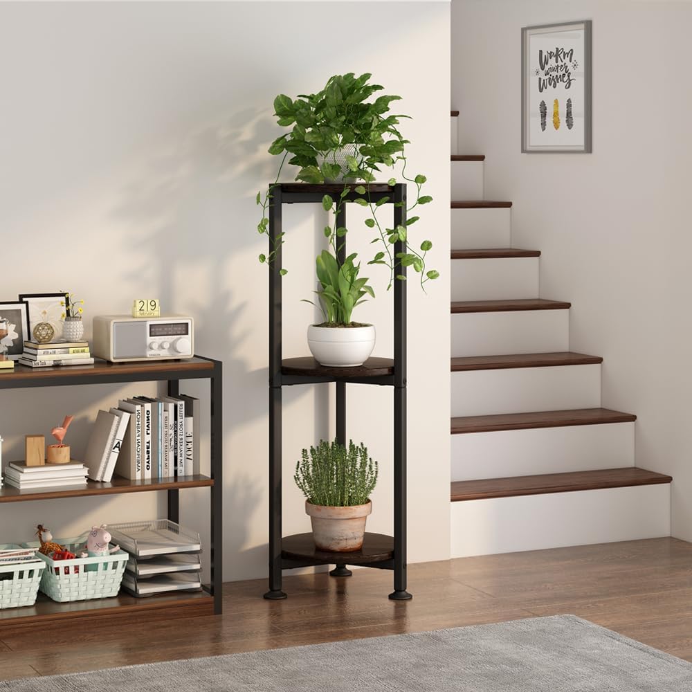 Plant Stand Indoor Corner Tall 2 Tier Metal Modern Flower Storage Plant Shelf Holder for Living Room Balcony Garden,Black (2 Tier-Black Round)