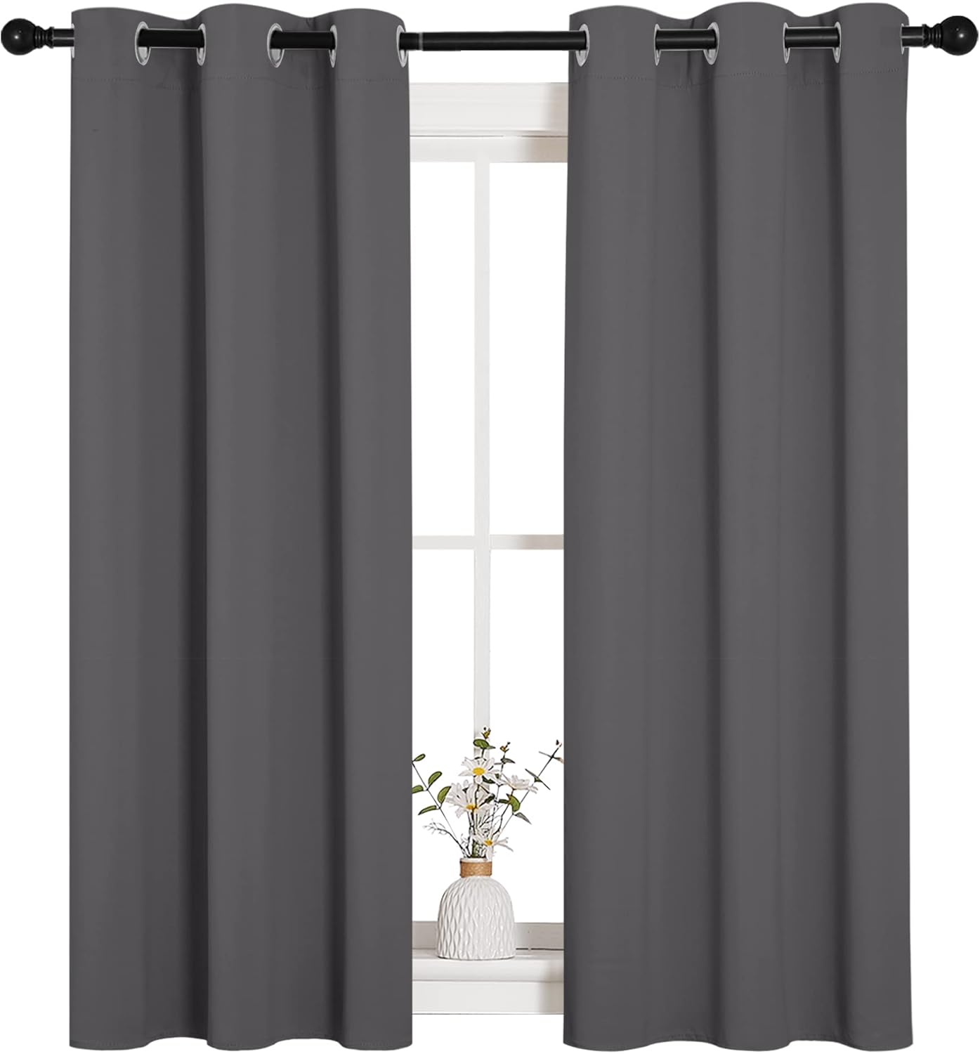 NICETOWN Halloween Pitch Black Solid Thermal Insulated Grommet Blackout Curtains/Drapes for Bedroom Window (2 Panels, 42 inches Wide by 63 inches Long, Black) - Colors E
