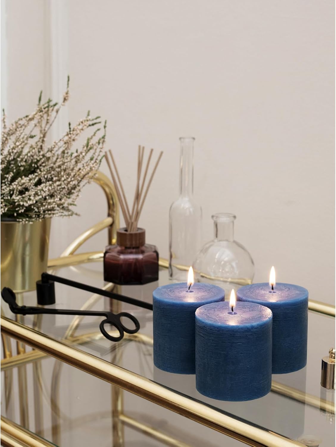 CANDWAX 3x4 inch Pillar Candles Set of 3 – Unscented Dripless Rustic Dark Blue Candles for Room Decor, Weddings, Centerpieces