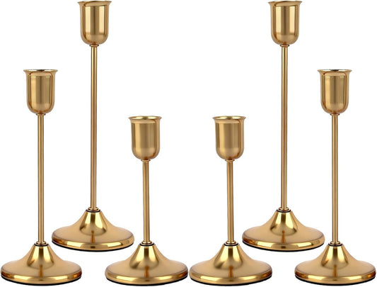 Gold Candlestick Holders Taper Candle Holder for Candlesticks Metal Set of 6 Vintage Centerpiece for Dining Table Wedding Christmas Thanksgiving Fireplace Home Decor Gift 007-TB-6