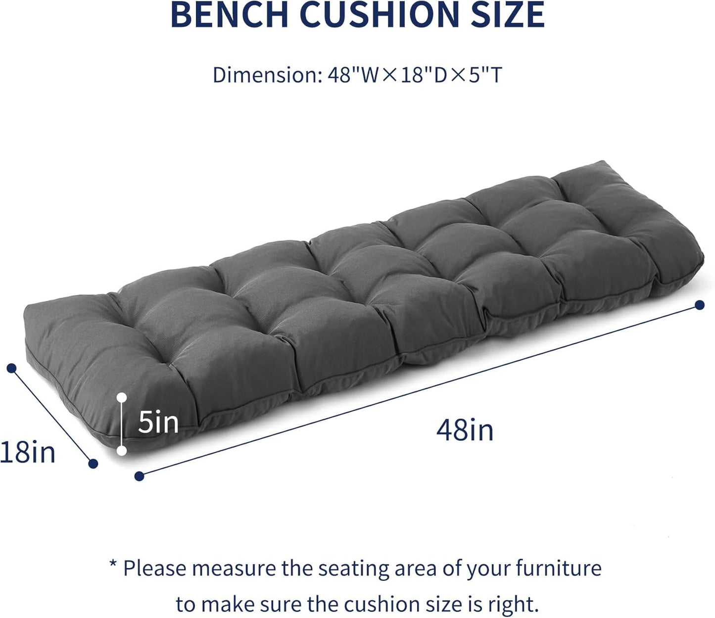 IPYNBAP Outdoor Bench Cushion, 48x18x5 Inch, Waterproof Bench Cushion for Outdoor/Indoor Furniture, Tufted Patio Bench Seat Cushion, Fade Resistant Outdoor Cushions for Porch Swing Couch, Navy Blue
