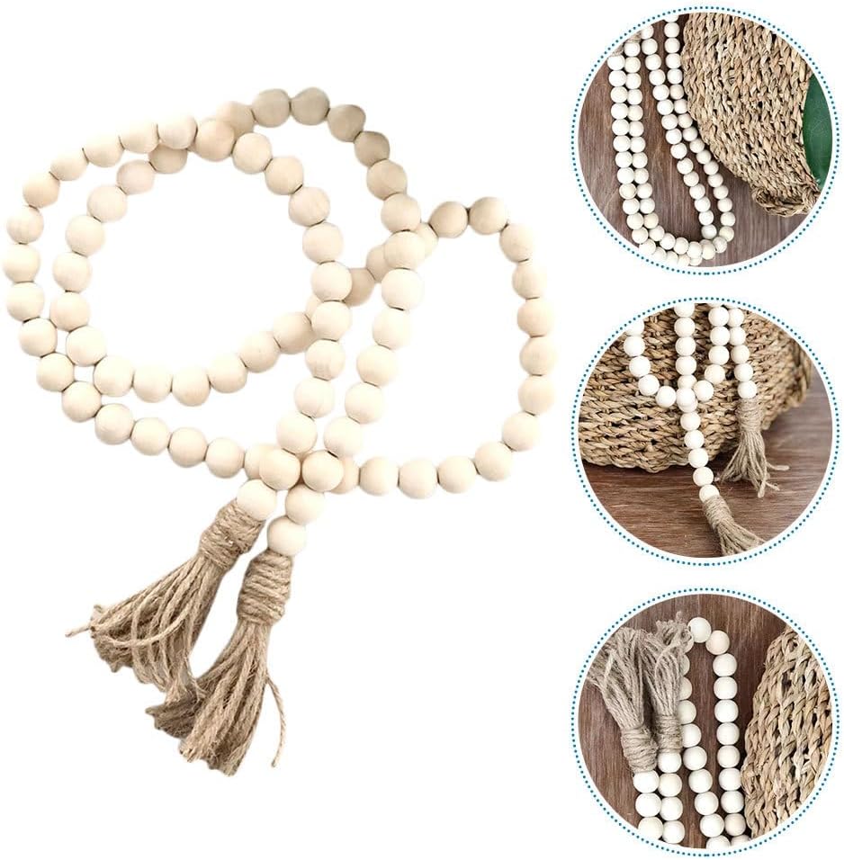 IMIKEYA Wooden Beads Garland: Farmhouse Wood Bead Garland with Tassels Boho Wall Hanging for Home Decor Tiered Tray Rustic Wood Prayer for Coffee Table Decor
