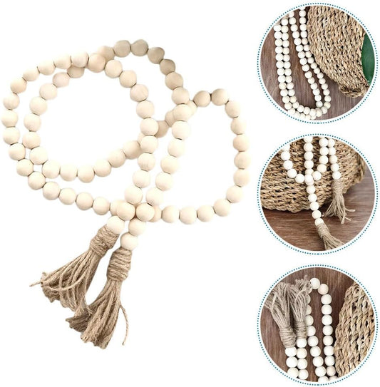 IMIKEYA Wooden Beads Garland: Farmhouse Wood Bead Garland with Tassels Boho Wall Hanging for Home Decor Tiered Tray Rustic Wood Prayer for Coffee Table Decor