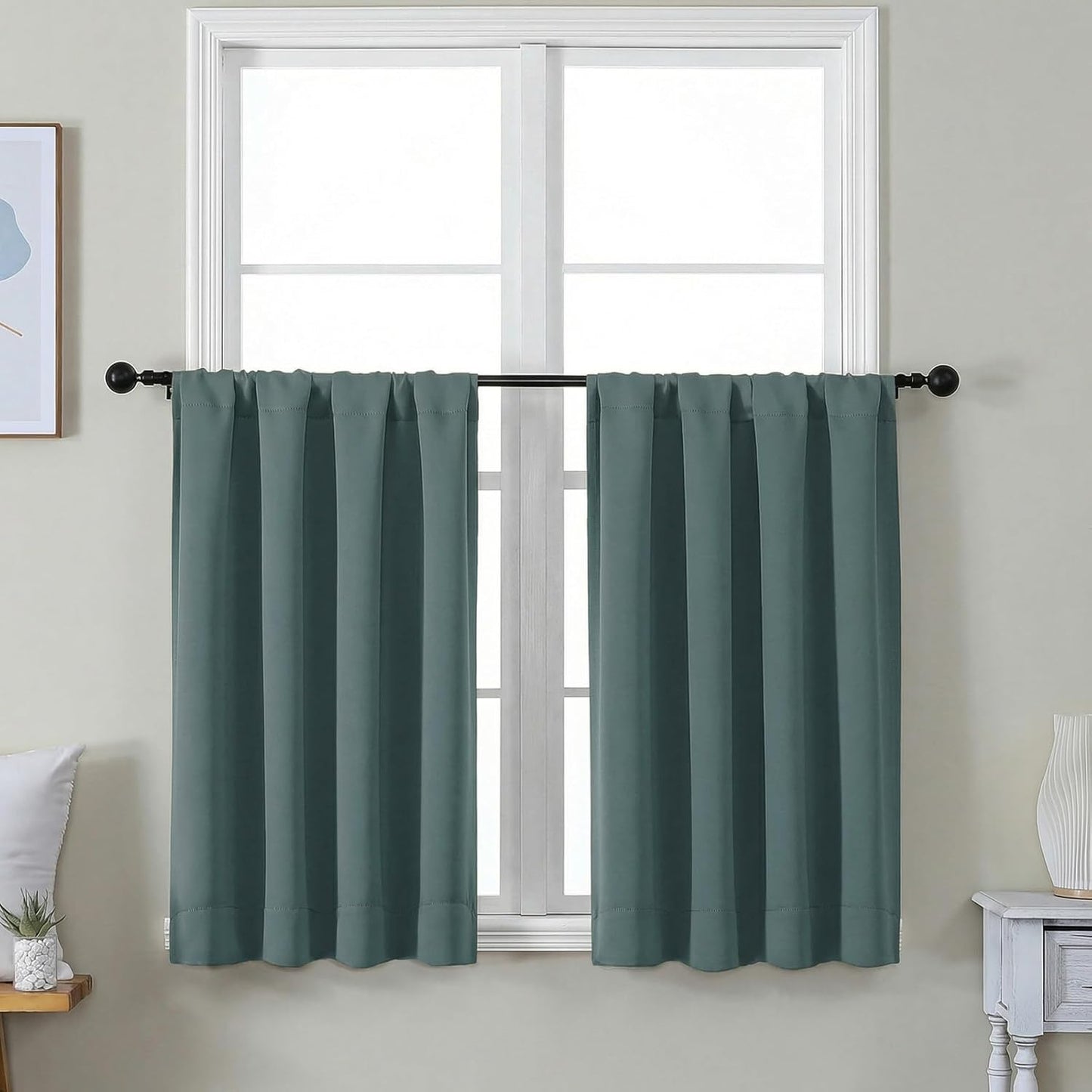 Simplebrand Ava Sage Green Blackout Curtains for Bedroom 63 Inch Length 2 Panels Set, Solid Thermal Insulated Energy Saving Rod Pocket Window Treatment Curtains Blackout Drapes, W40 x L63 Inch, Sage - Colors B