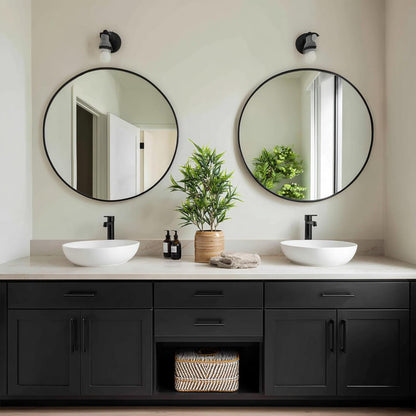 Sunniry Black Round Mirror, Round Mirror 24 inch, Black Circle Mirrors Matte Metal Frame, Wall Mounted Mirrors for Living Room, Bathroom, Wall, Entryway.