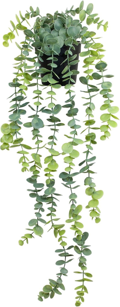 LOYWREE Fake Plants Indoor Artificial String of Pearls Plant in Black Pots, Realistic Green Faux Succulent Hanging Plants for Shelf Decor Desk Home Garden Decorations