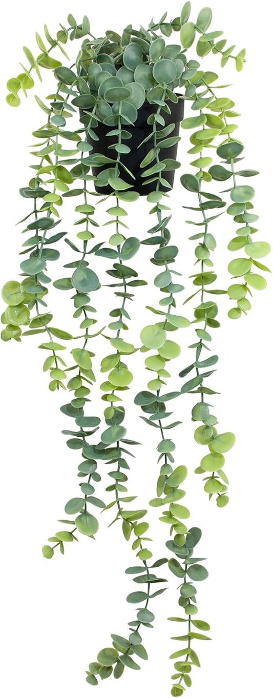LOYWREE Fake Plants Indoor Artificial String of Pearls Plant in Black Pots, Realistic Green Faux Succulent Hanging Plants for Shelf Decor Desk Home Garden Decorations