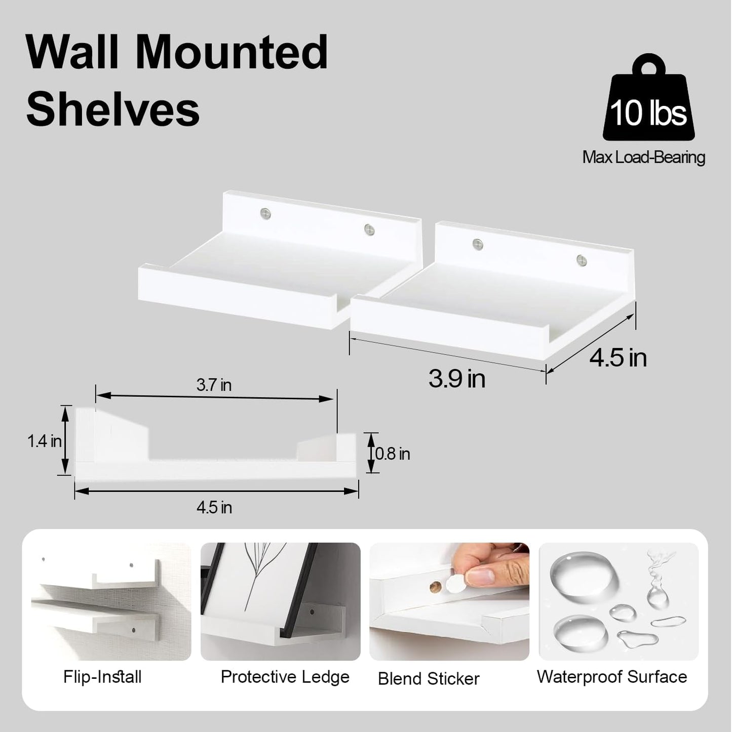 White Floating Shelves for Wall Decor, Wall Mounted Wood Storage Shelf for Bedroom, Living Room, Bathroom, Kitchen, Nursery, Display Picture Ledge Shelf with Lip Set of 2-14 Inches, White
