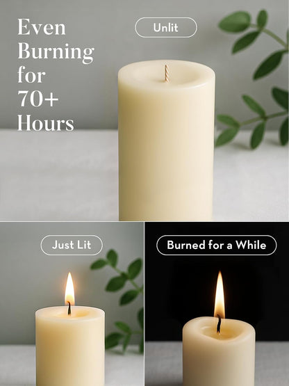 Ashlux 3x4 Inch White Pillar Candles, Set of 3 Wax, 56 Hours Long Burning, Unscented and Dripless Pillar Candles Bulk for Christmas Lights, Wedding, Parties, Spas, Home Decorative
