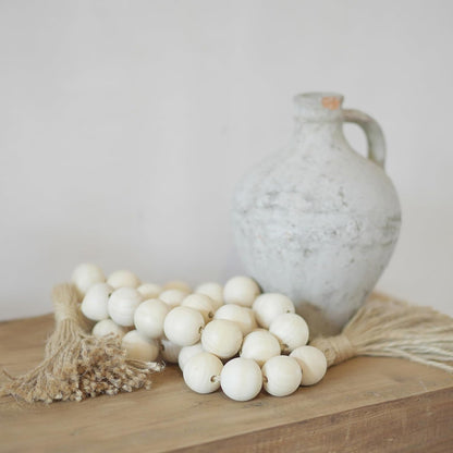 Extra Large Wood Bead Garland with 1.4" Diameter Wood Beads, Wooden Beads Garland with Tassels, Decorative Beads Home Decor, Farmhouse Beads Decor (Natural, 50 Inches)