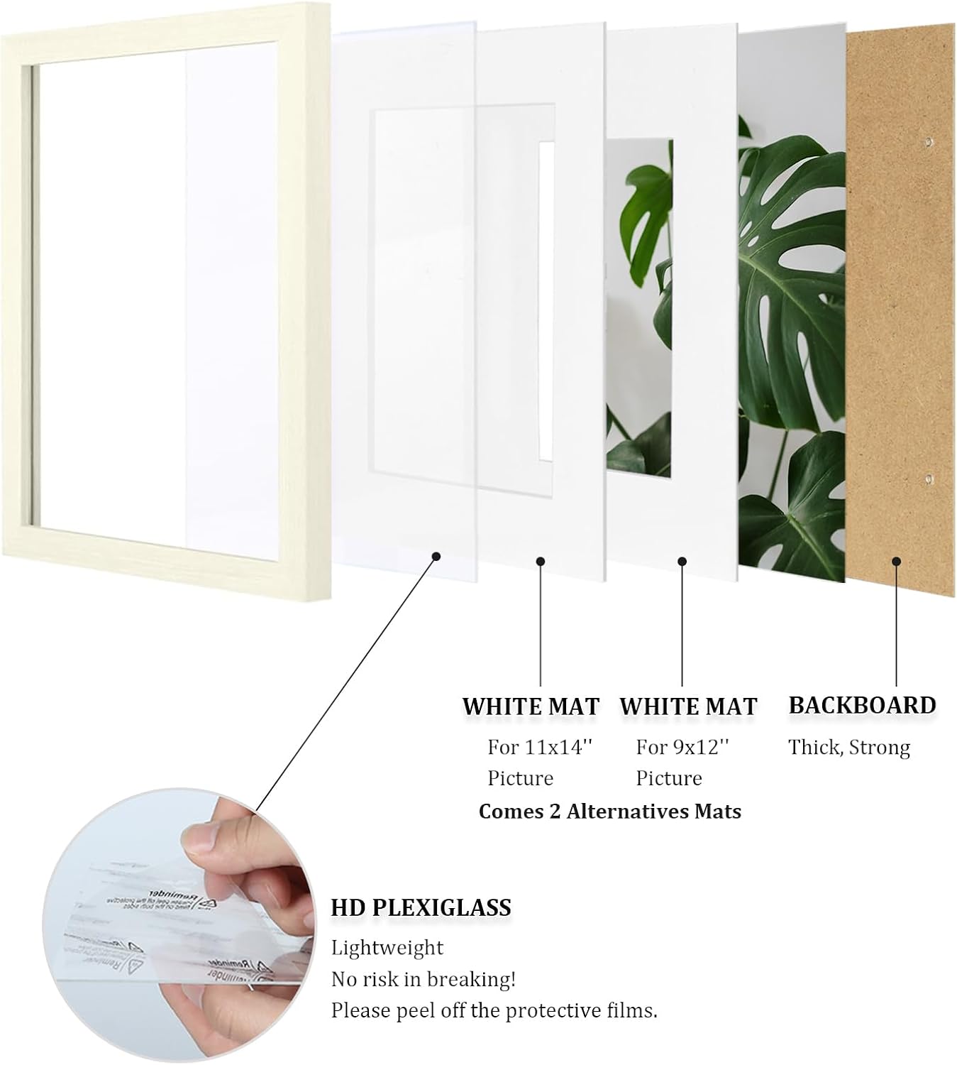 Egofine 8x10 Picture Frames Set of 4, Made of Solid Wood Covered by Plexiglass 4x6 and 5x7 with Mat or 8x10 without Mat, for Table Top Display and Wall Mounting Photo Frame Black