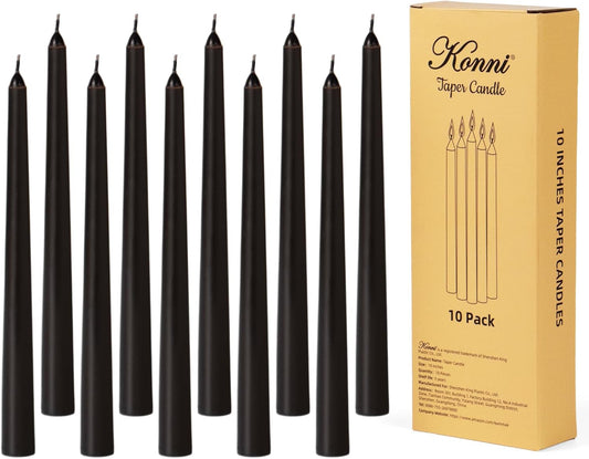 KONNI 0.87×10 Inch Ivory Taper Candles, Unscented and Smokeless Tall Candlesticks, 10 Pack Tapered Candles with Cotton Wicks, Long Burning, Ideal for Weddings, Dinner Parties, and Home Décor