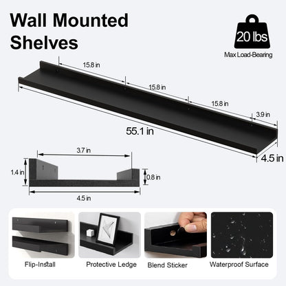 White Floating Shelves for Wall Decor, Wall Mounted Wood Storage Shelf for Bedroom, Living Room, Bathroom, Kitchen, Nursery, Display Picture Ledge Shelf with Lip Set of 2-14 Inches, White