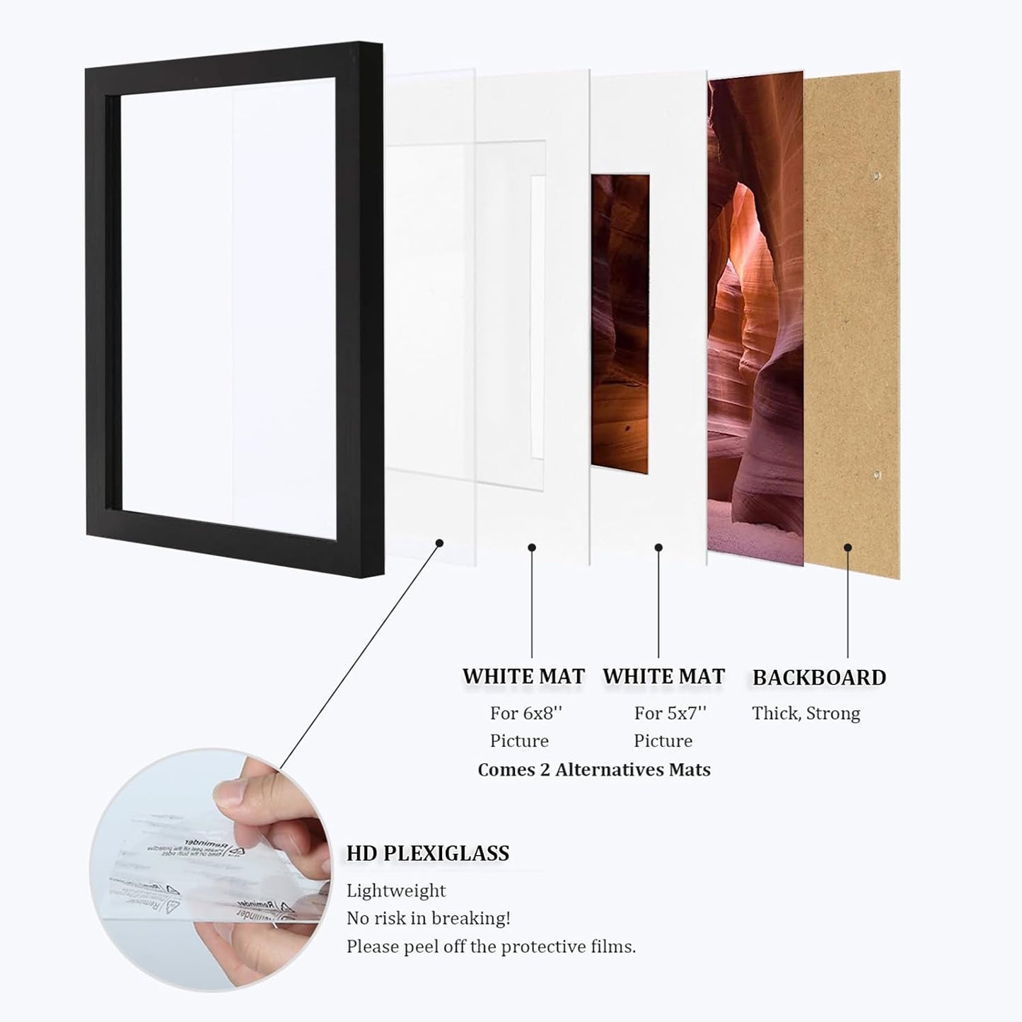Egofine 8x10 Picture Frames Set of 4, Made of Solid Wood Covered by Plexiglass 4x6 and 5x7 with Mat or 8x10 without Mat, for Table Top Display and Wall Mounting Photo Frame Black