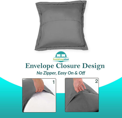 Euro Sham Covers 26x26 Set of 2 White 600 Thread Count 100% Egyptian Cotton Pack of 2 Euro 26x26 Pillow Covers Cushion Cover Cases Soft Skin Friendly European Size Decorative Square Pillow Shams