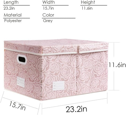 PRANDOM Larger Collapsible Storage Bin with Lid [1-Pack] Fabric Decorative Storage Box Cube Organizer Container Baskes with Handles Divider for Bedroom Closet Living Room Pink 17.7x11.8x11.8 Inch