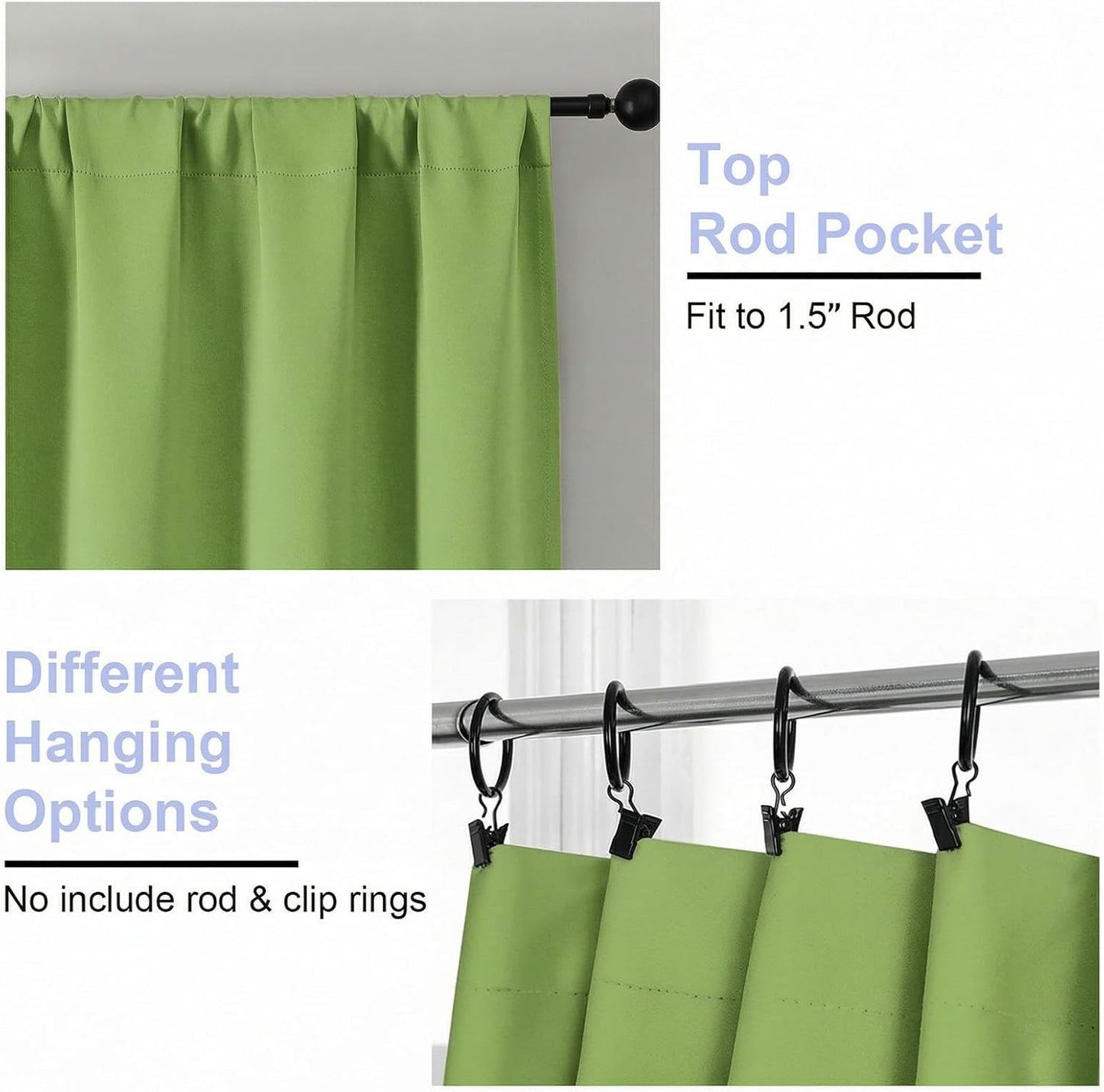 Simplebrand Ava Sage Green Blackout Curtains for Bedroom 63 Inch Length 2 Panels Set, Solid Thermal Insulated Energy Saving Rod Pocket Window Treatment Curtains Blackout Drapes, W40 x L63 Inch, Sage - Colors C