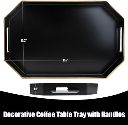 Green Decorative Tray with Handles, Versatile Serving Tray for Coffee Table, Ottoman, Ideal for Serving, Displaying, Organizing, 15.7"*10.2"*1.57"